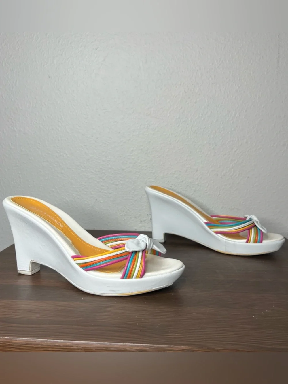 Y2K Vintage Strappy Rainbow Bow Wedge Heel Polly Pocket Fairycore Preppy - Picture 2 of 10